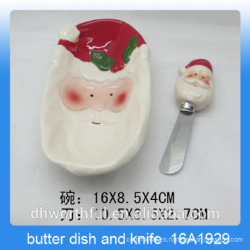 Único regalo de Navidad de cerámica plato de mantequilla y un cuchillo